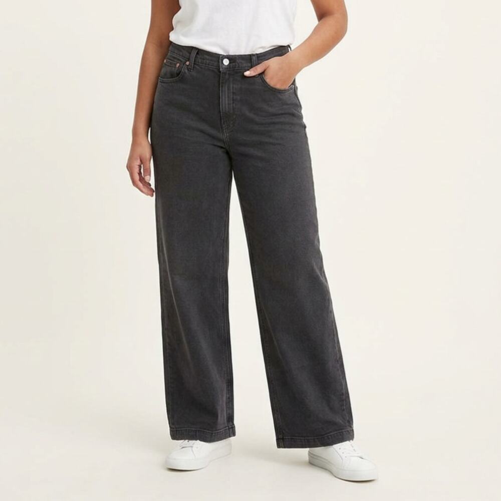 Gap High Rise Stride Wide Leg Jeans Black Wash Tall 31 12 NWT